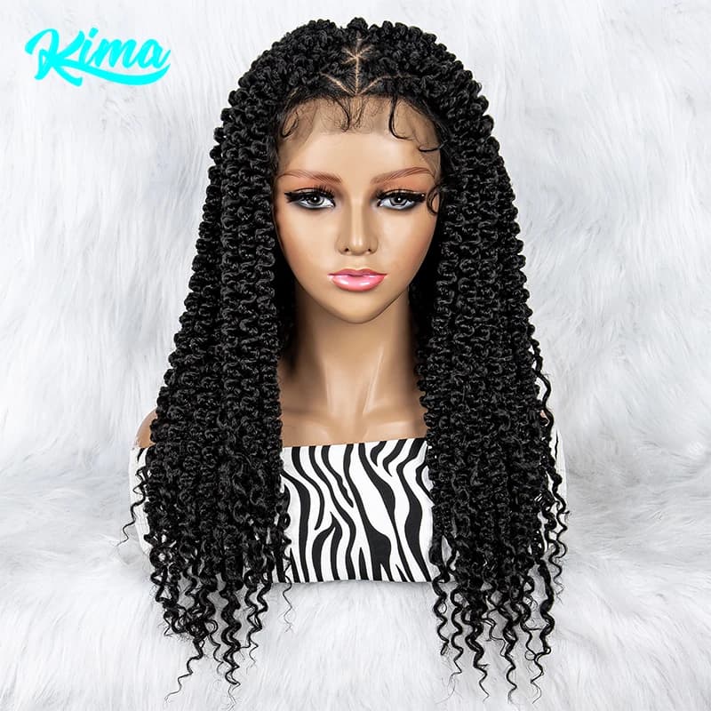Synthetic Short Box Braided Wig Twist Braids African Braiding Hair Wig Full Lace Synthetic Curly Braids Wig With Baby Hair