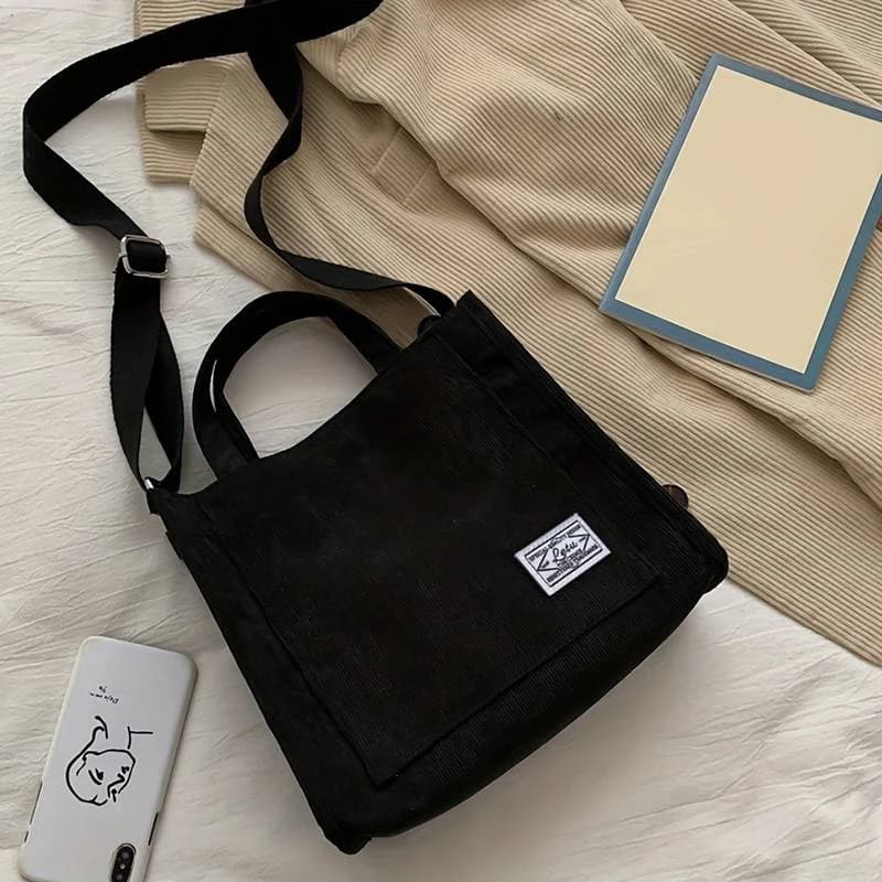 Corduroy Tote Bag For Women, Retro Striped Crossbody Bag, Casual Handbag For Office School Travel Shopping