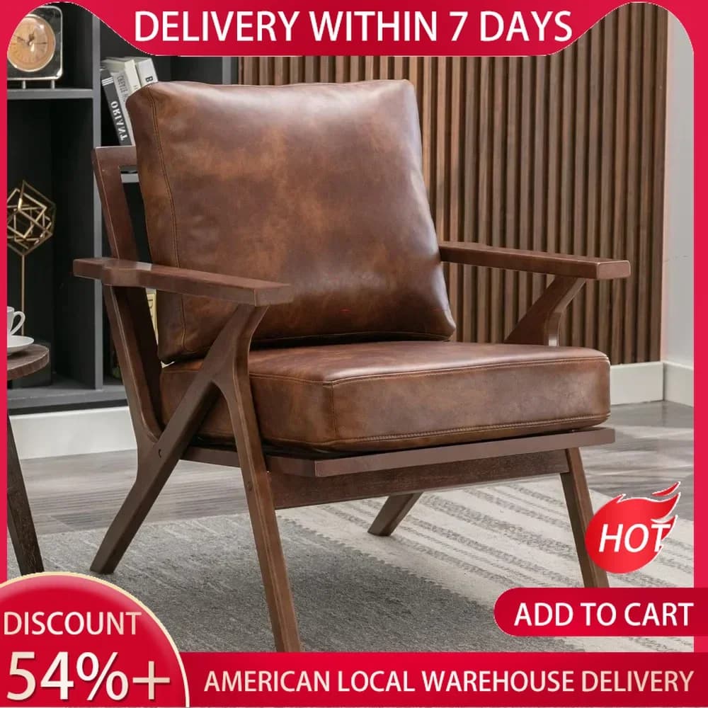 Living room chairs Modern style Upholstered PU Leather Solid Wood Frame Detachable backrest for easy cleaning Living room chairs