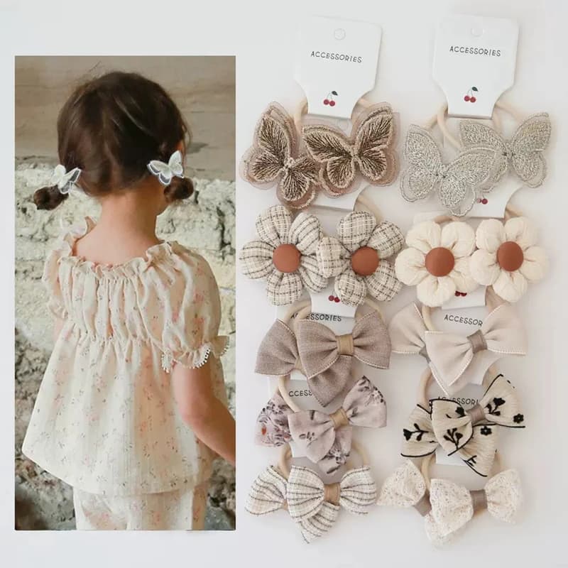 10Pcs Children's Flower Hair Accessories Hair Bow Headwear Rope Cute Girls Hair Bands Trendy Handmade Elastic Lovely Hairbands