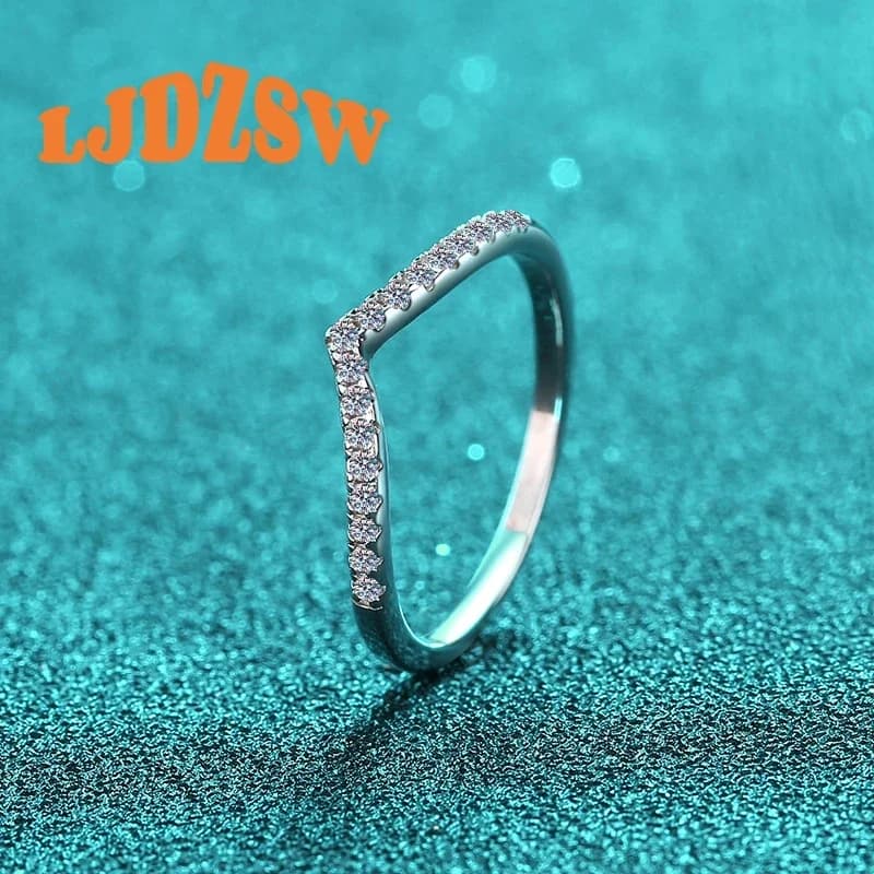 925 Sterling Silver Moissanite V-Shaped Ring for Women Elegant Pave Setting with GRA Certified Lab Diamond Proposal Accessories