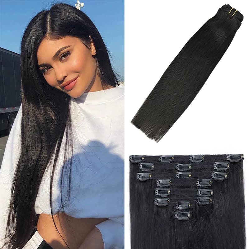 Clip In Hair Extensions Real Human Hair 120G 100% Remy Straight Human Hair Extensions For Fashion Women 8pcs Natural Black #1B