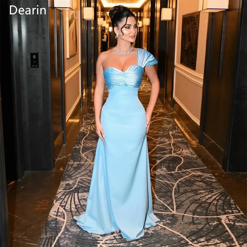 Customized Women Prom Gown Formal Dearin One Shoulder A-line Floor Length Skirts Draped Shirred Bespoke Occasion Dresses Evening