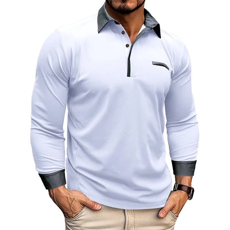 2024 Spring Autumn Men Long Sleeve Polo Shirt Zipper Pocket Lapel Men Casual Sports Long Sleeve Top Men Patchwork Top Tees