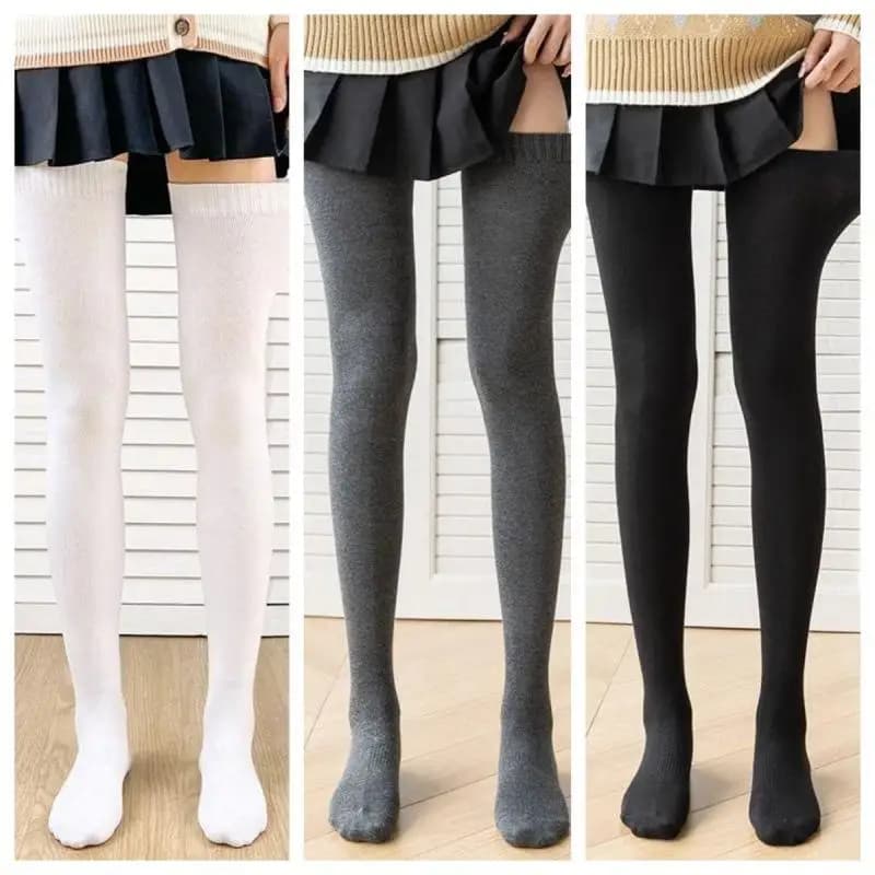 1pair Women Cotton Over Knee High Socks 80cm Lengthened JK Lolita Stockings Autumn Winter Elastic Thigh Stockings Party Socks