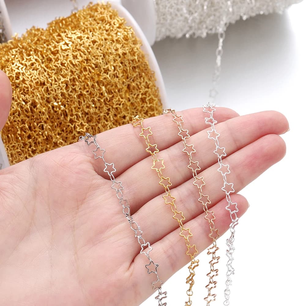 1/2Meters Star Shape Chains Gold Color Copper Chain Supplies for DIY Neckalce Bracelet Jewelry Making Accessories Wholesale