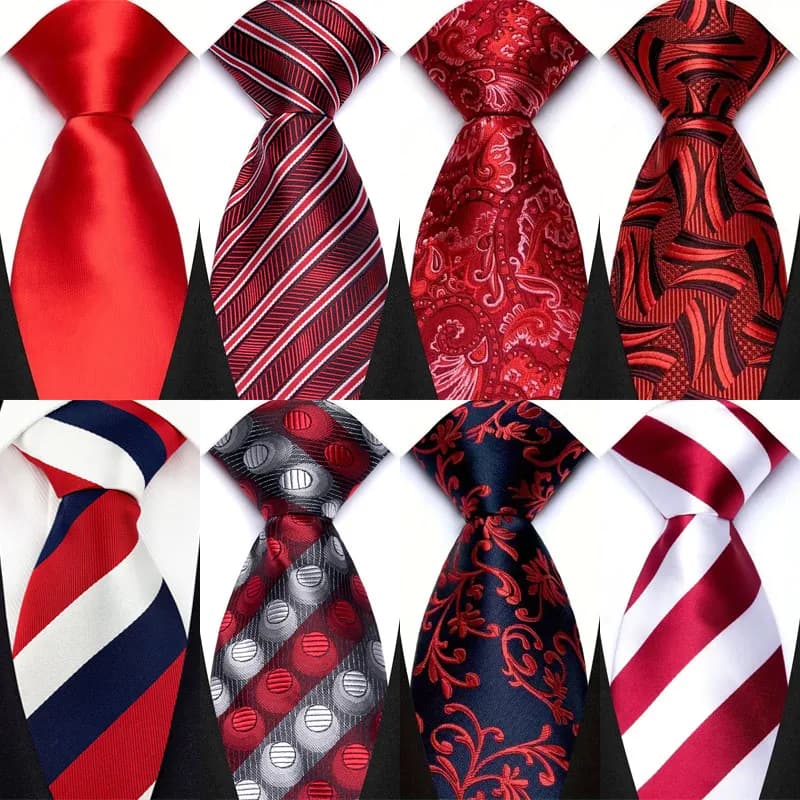 Luxury 8CM Mens Necktie Red Color Solid Stripes Paisley Ties For Man Groom Jacquard Woven Neck Tie For Business Wedding Party