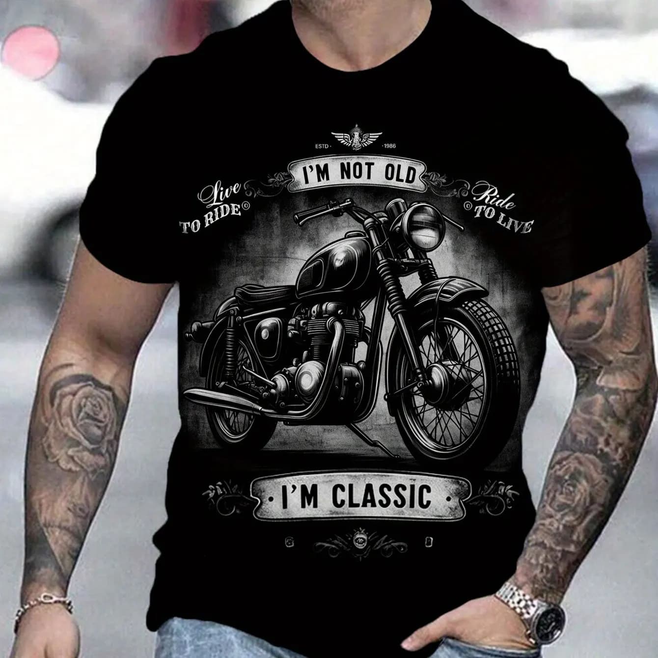 3D Printing Motorcycle T-Shirt Men's Short Sleeve Retro Classic T-Shirt Men's Street Cycling Shirt Top Oversized T-Shirt