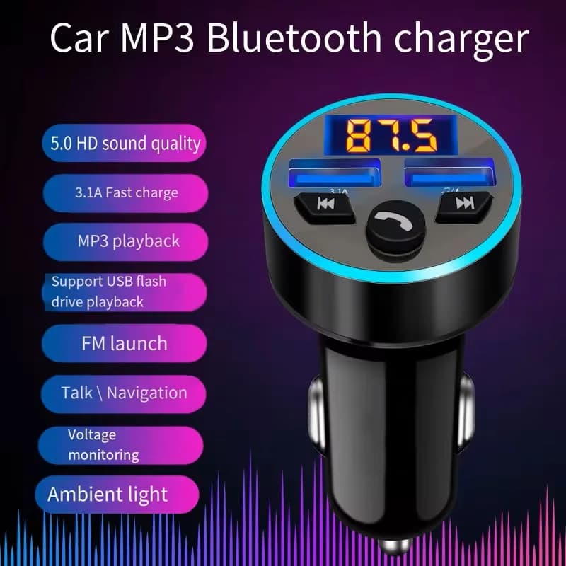 Car Charger Digital Display Car Charger 3.1A Dual USB Auto Charger Multifunctional Bluetooth Receiver Lossless Audio Quality MP3