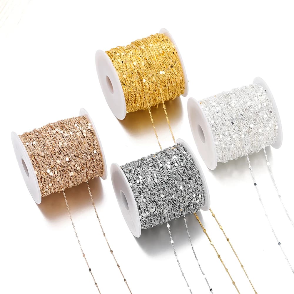No Fade 2Meters Sequins Chain Necklace Gold Silver Chain Metal Copper Cable Chains Findings Jewelry Making Components Craft DIY