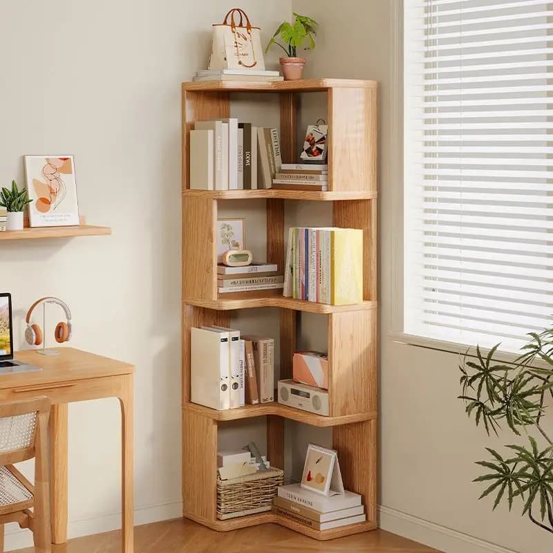 Solid wood corner bookshelf Floor rack Multi-layer corner cabinet Storage storage