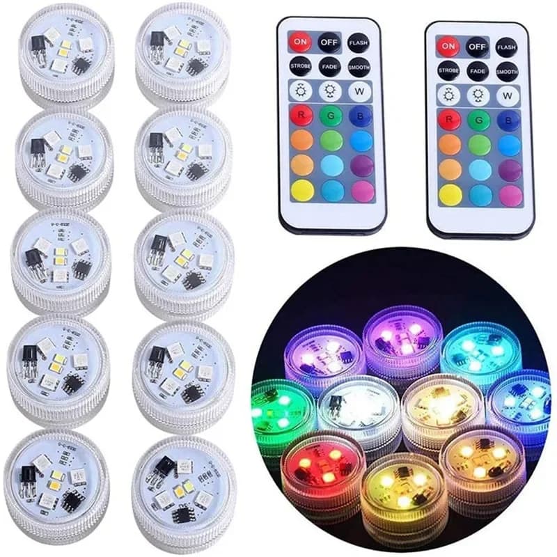 Battery Operated LED Underwater Lights Remote 16 Colors Submersible Light RGB Tea Lamp for Weeding Xmas Valentine's Day Party
