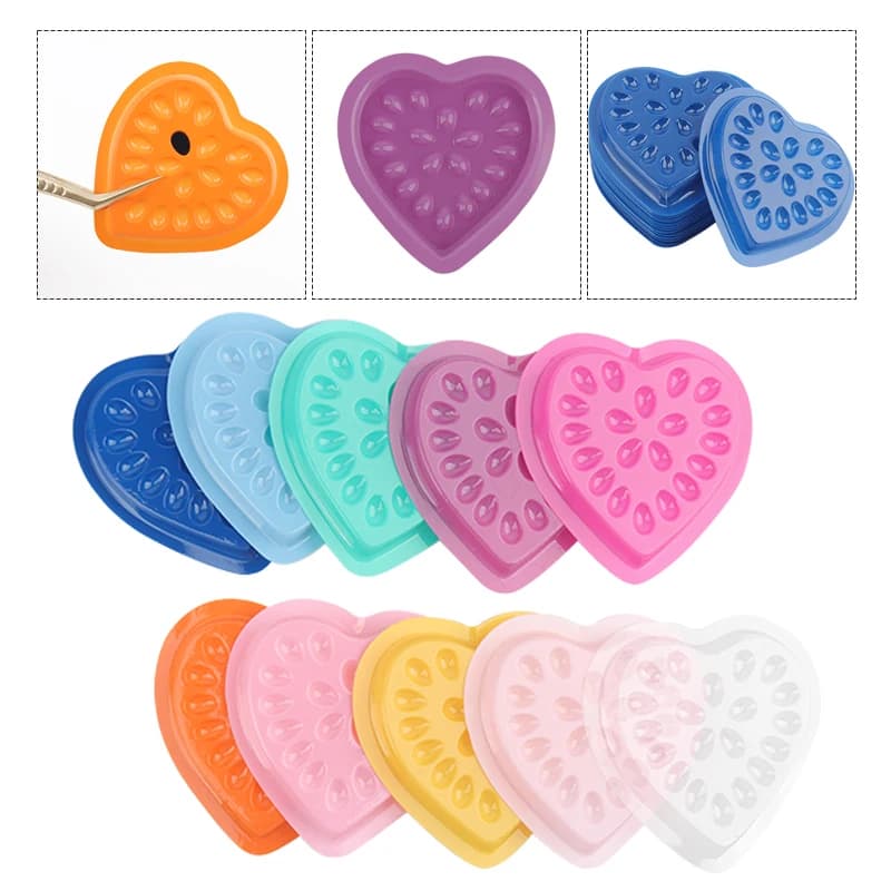 100pcs Disposable False Eyelash Glue Holder Pallet Pad Lash Extension Adhesive Gasket Palette Heart Shape Eyelashes Lifting Tool