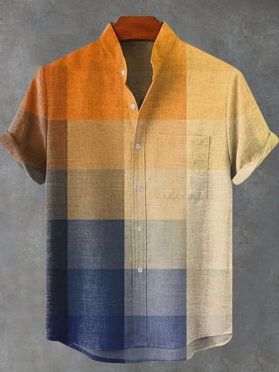 New men's artistic print, simple pattern, high-quality men's clothing, casual linen short-sleeved shirt, fast delivery