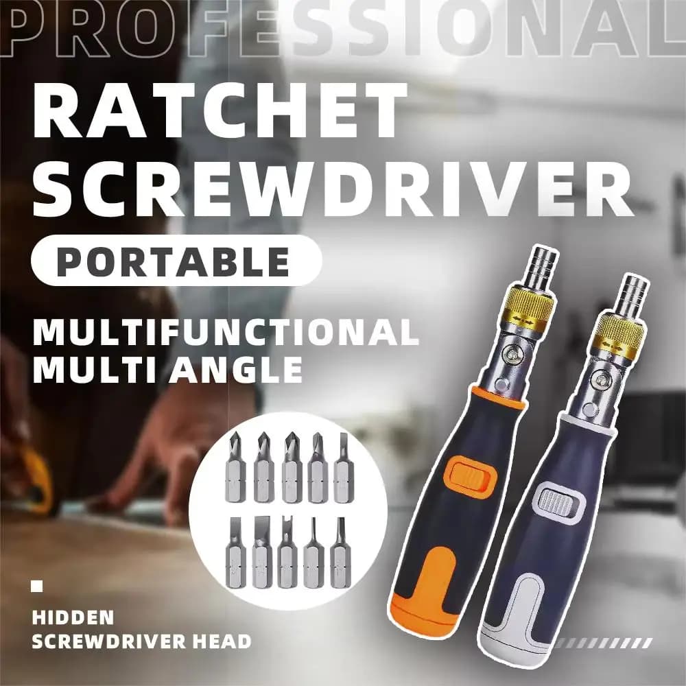 10 In 1 Portable Ratchet Screwdriver - Magnetic Multi-Angle Screwdriver Set with Hidden Bits, Corner Access Tool DIY