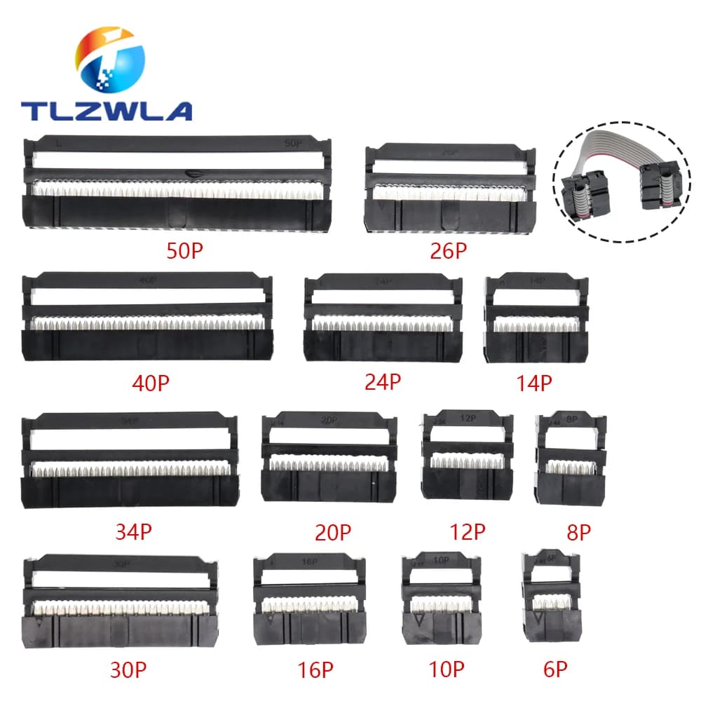 10PCS 2.54MM Pitch 6 Position 8 10 12 14 16 18 20 24 26 30 34 40 Pin Female IDC Socket IDC Connector Ribbon Cable