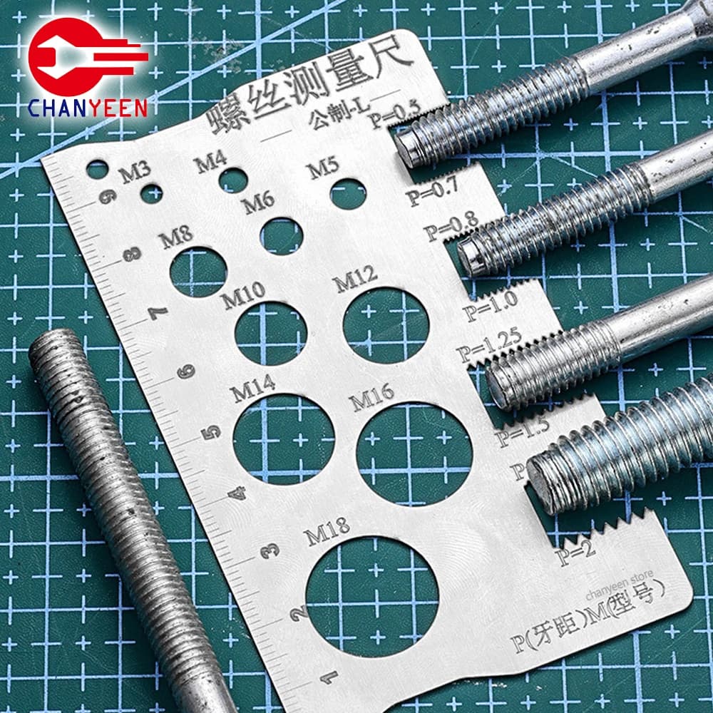 M3-M18 Thread Checker Screw Measurement Ruler Stainless Steel Caliper Metric for Measuring Screw Pitch Bit Bolt Nut Screw