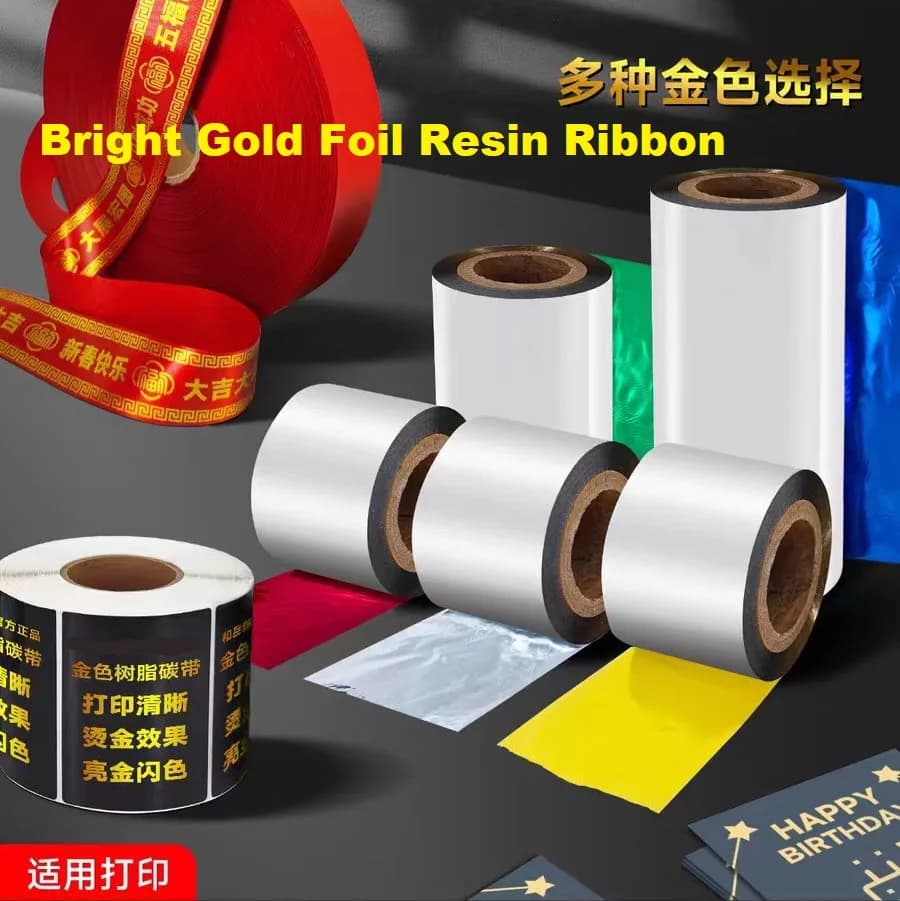 Bright golden foil resin ribbon Tea bag/Flower/Greeting card Nylon strap PE film label ribbon thermal transfer barcode printer