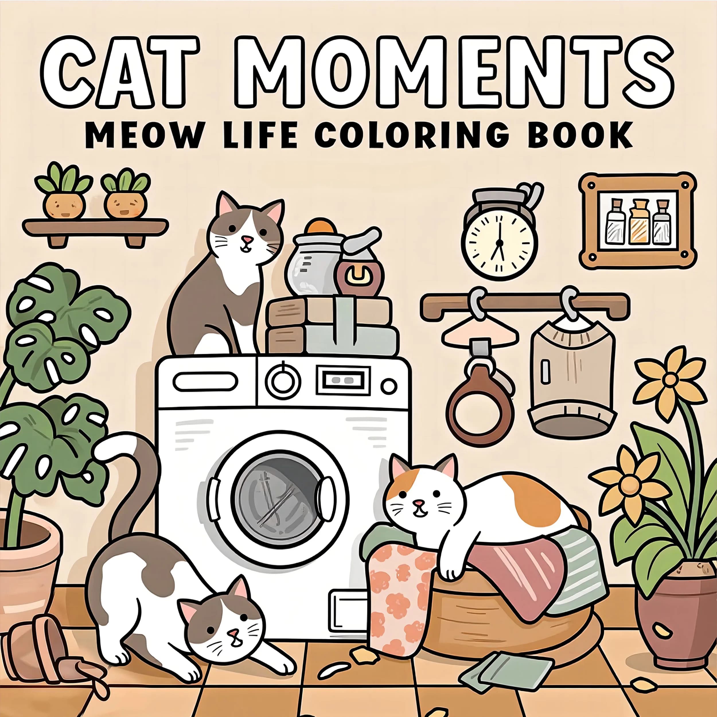 CAT MOMENTS Bold-easy Patterns Coloring Book for Adults Cute Drawing Book Perfect Gift for Party and Birthday