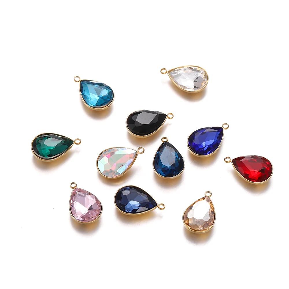 5Pcs Stainless Steel Crystal Glass Charms Pendants Water Drop Shape Charms for DIY Necklace Beads Jewelry Making Accessories