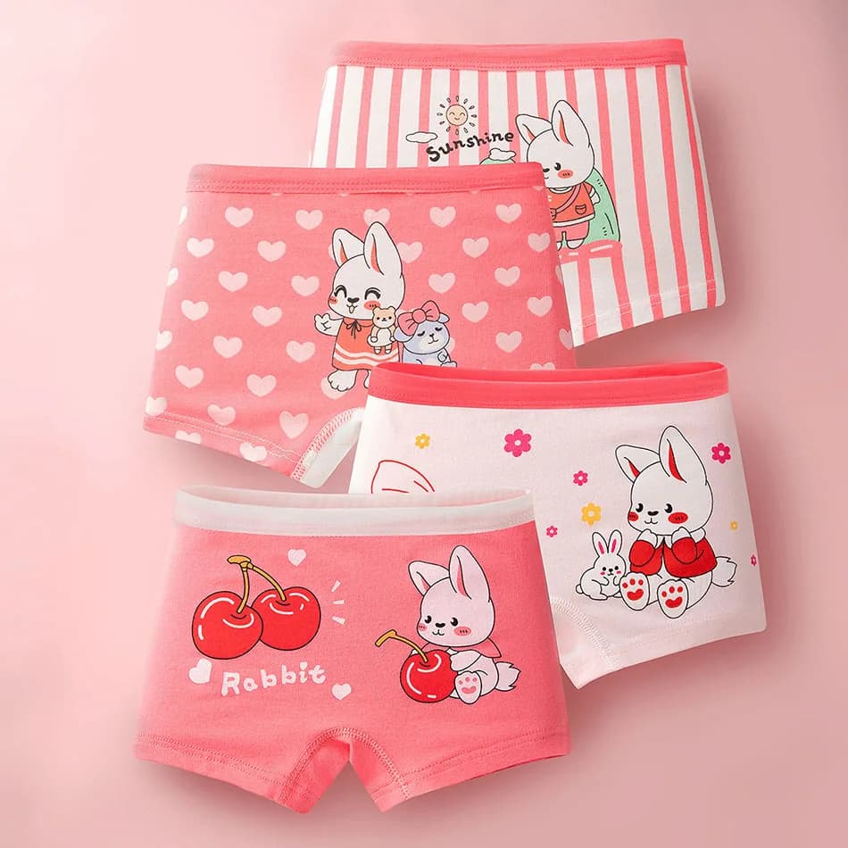 4 Pack Summer Girl Underwear Set Children Cartoon Clothes Boyshorts Soft and Comfortable Safety Panties for Little School Girls