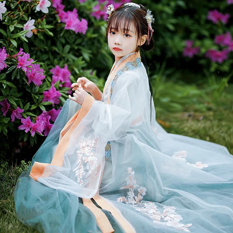 Ancient Kids Traditional Hanfu Dresses Chinese Outfit Girls Costume Folk Dance Performance Cloths Children Birthday Party Dress
