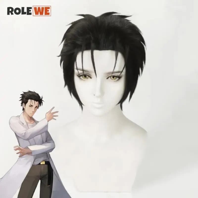 Okabe Rintarou Cosplay Wig Anime Steins Gate Black Hououin Kyoma Wig Heat Resistant Mad Scientist Party Okarin Wigs + Wig Cap