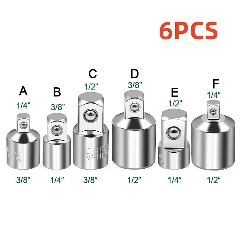 4pc-6pcs Ratchet Wrench Socket Converter Sleeve Head Adapter 1/2 "To 3/8" Fly To 1/4 "Stainless Steel To 1/4" To 1/2 "To 3/8