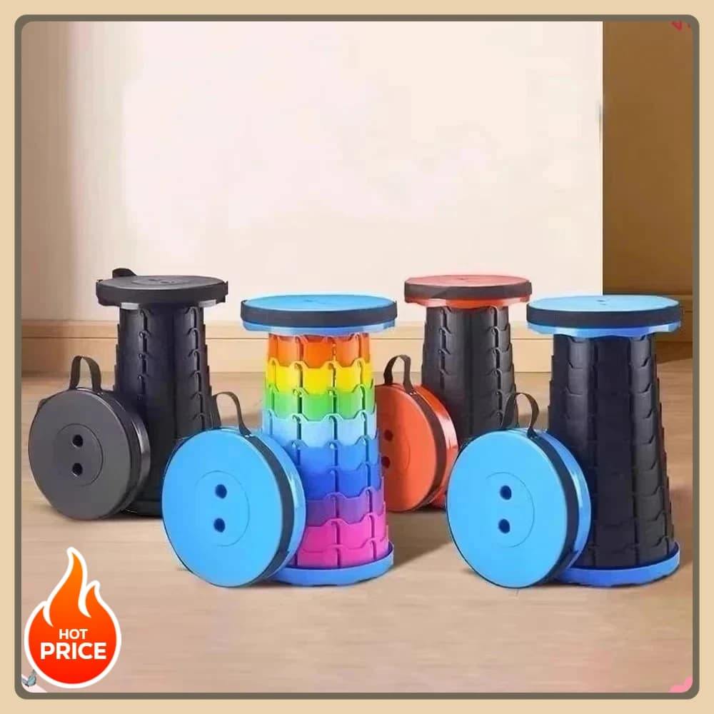 Plastic folding telescopic chair, portable stool with adjustable height, perfect for fishing, beach, and camping.