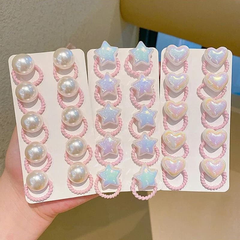 10pcs Cute Hair Ropes Set for Kids Star Heart Princess Girl Elastic Rubber Bands Ponytail Headwear Hair Accessories Для Волос