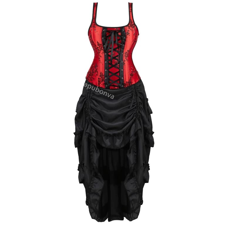 Red Corset Dress Women Skrit Set Shoulder Strap Lace Costume Party Sexy Burlesque Halloween Basques Outfit Plus Size Black