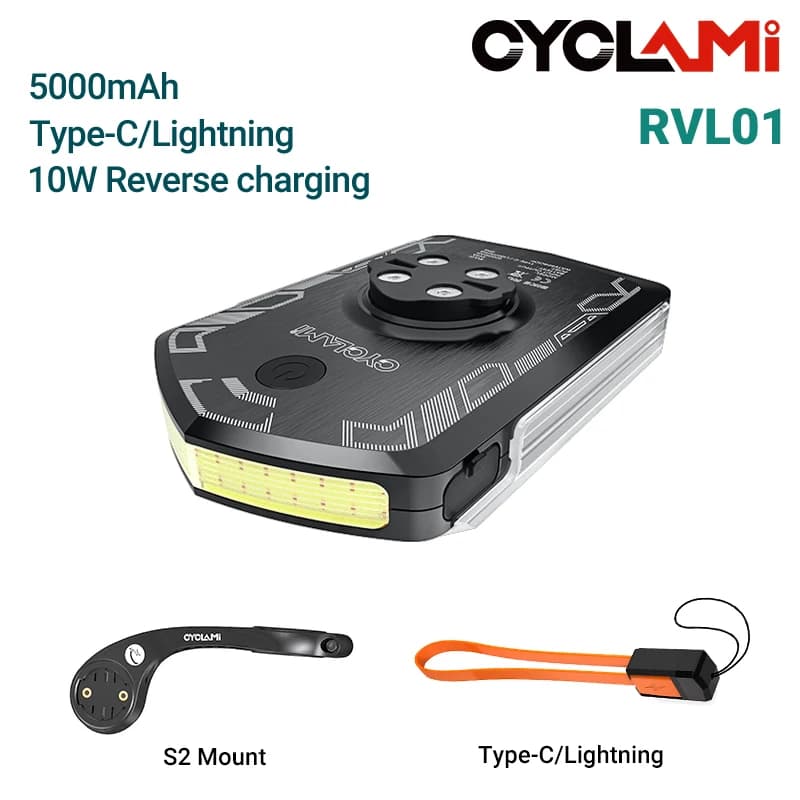 CYCLAMI RVL01 Bicycle Headlight Daytime Front Light 5000mAh Bike Safety Visibility Cycling Light for Garmin XOSS IGS Charging
