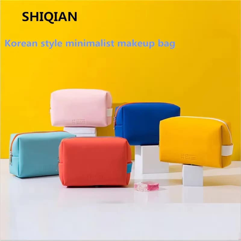 SHIQIAN Leather travel makeup bag, portable women's/men's makeup case, waterproof multifunctional toiletries storage bag