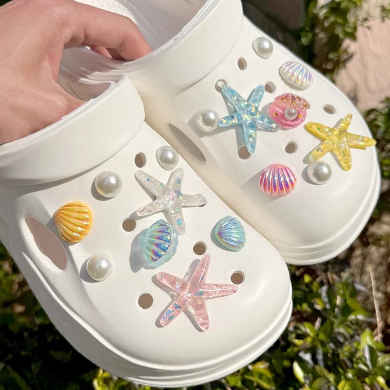 1Set Hole Shoes Summer Shoe Starfish Pearl Shell Decorative Shoe Accessories Buckle Accessories Removable DIY Decor Gift