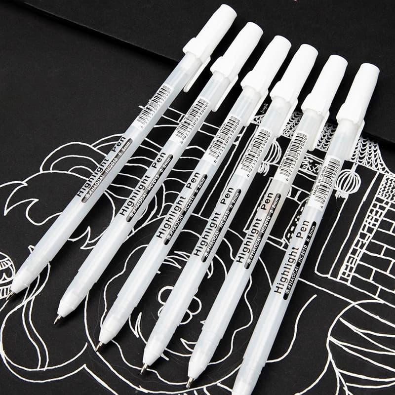 3 Pcs Creative White Ink Gel Pen Highlight Marker Pen 0.8mm Fine Tip for Student Stationery Drawing Art Writing School Supplies