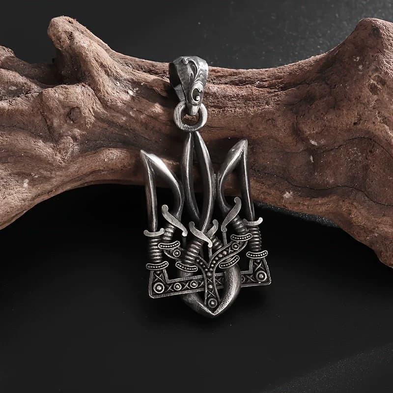 Retro Neptune Poseidon Trident Necklace Ukraine National Emblem Pendant Men\\\\\\'s Fashion Cool Trendy Jewelry Accessories