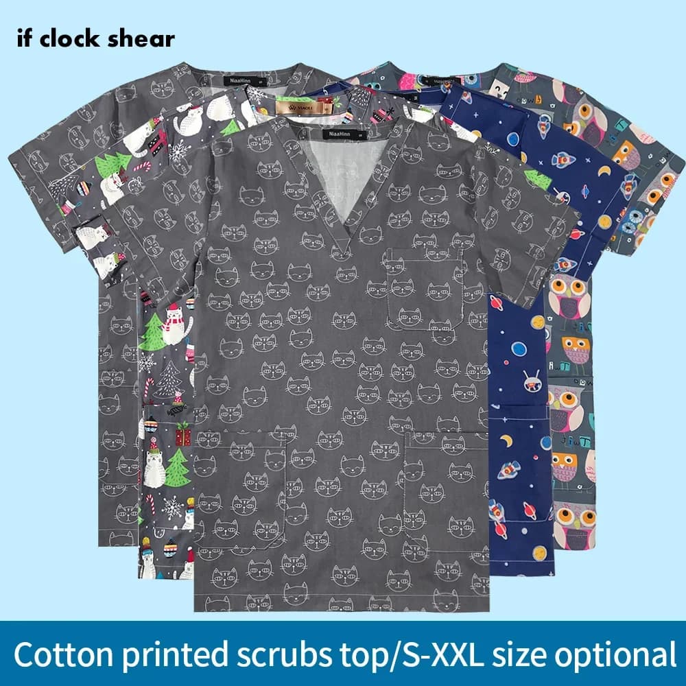 Working uniforms scrubs Uniforms cartoon printing Beauty salon work clothes Pet grooming workwear costume women and men lab tops