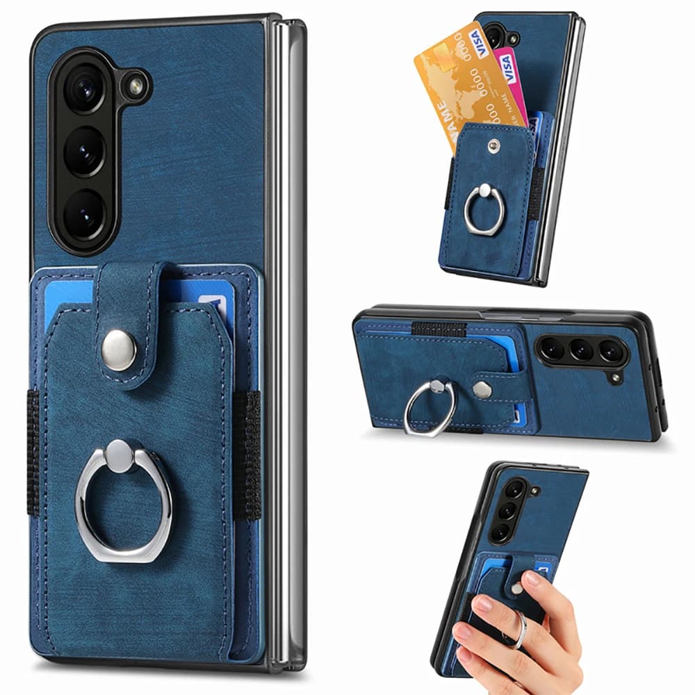For Samsung Z Fold 6 5 5G 2024 Luxury Case Leather Card Ring Stand Funda For Samsung Galaxy Z Fold6 5 4 Back Cover Z Fold 6 Etui
