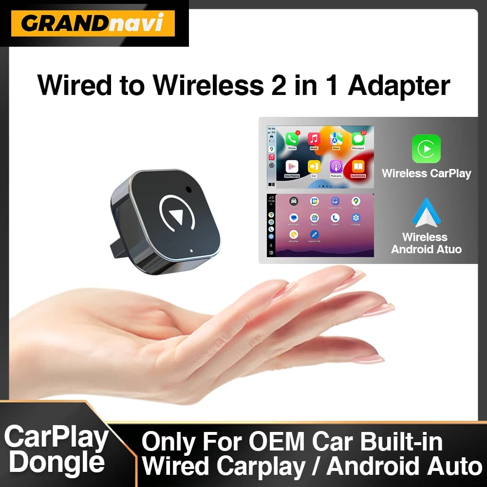 2in1 Wired to Wireless CarPlay Android Auto Adapter for OEM Car Stereo With USB Plug and Play Bluetooth