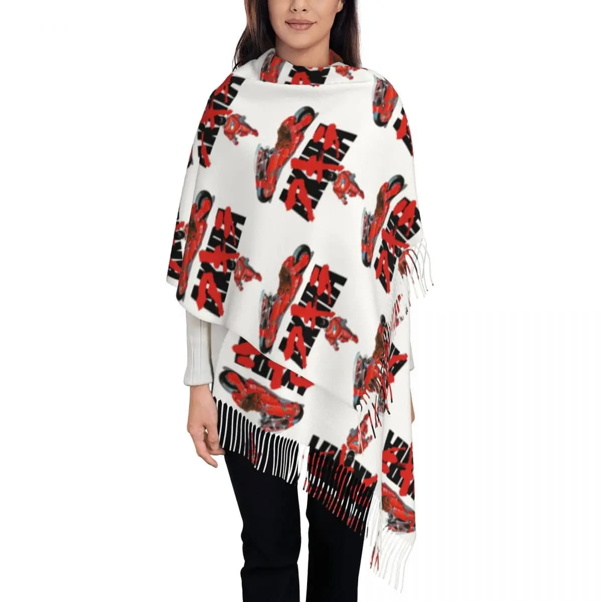 Akira Anime Japan Retro Scarf Tassel Scarves for Women Soft Warm Shawls and Wraps Long Fall Winter Shawl Wrap