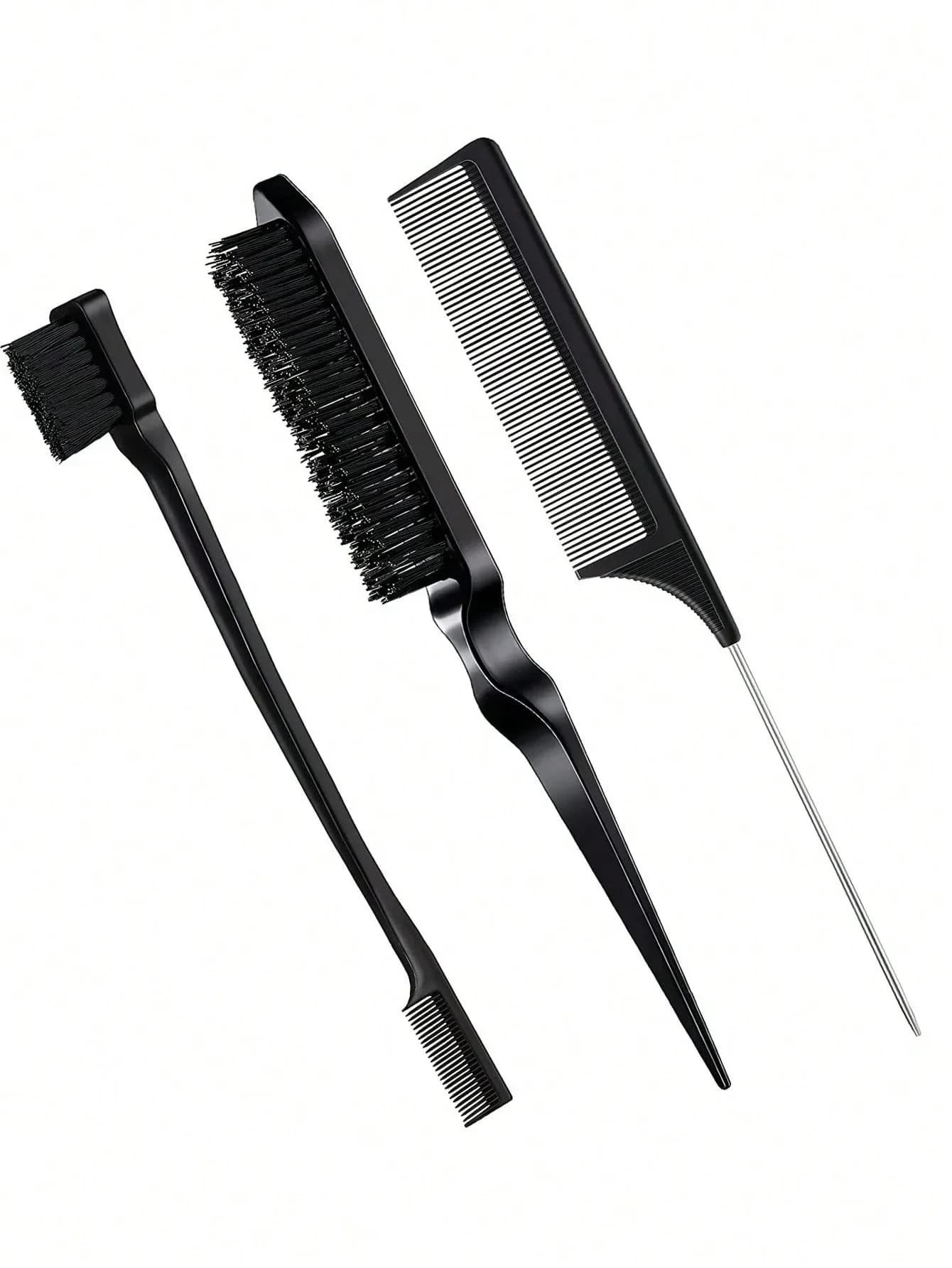 3-piece hair styling comb set with triple tear hair brush, mouse tail comb edge brush, salon hair styling tool, hair tail tool