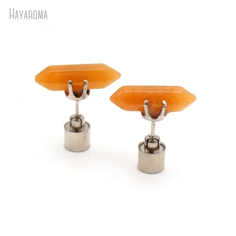 10Pcs Wholesale Light Up Double Terminated Point Hexagon Silver Color Red Aventurine Stud Earring ER43821