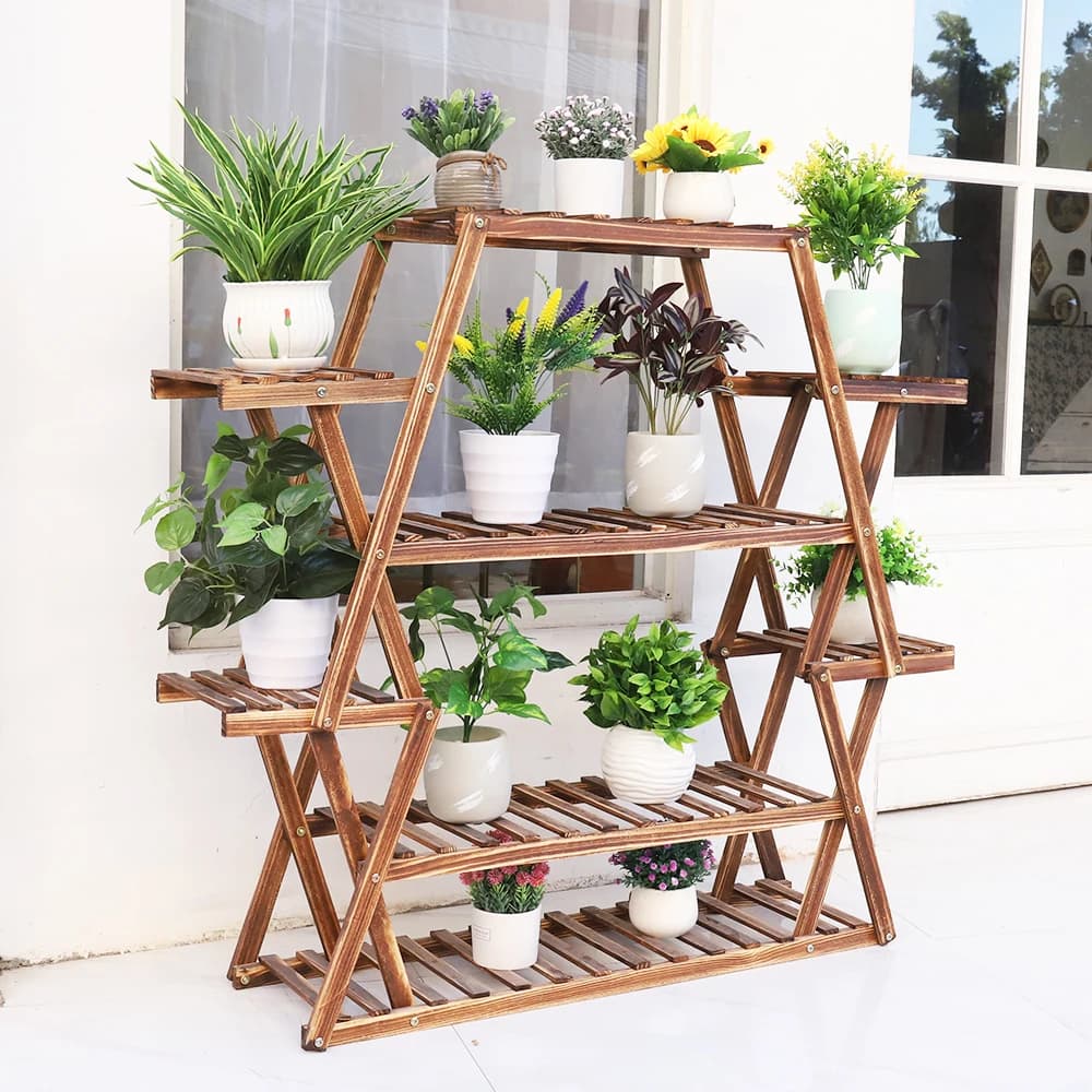 Extra Large Multi Tier Wood Flower Rack Plant Stand Bonsai Shelf Indoor Outdoor