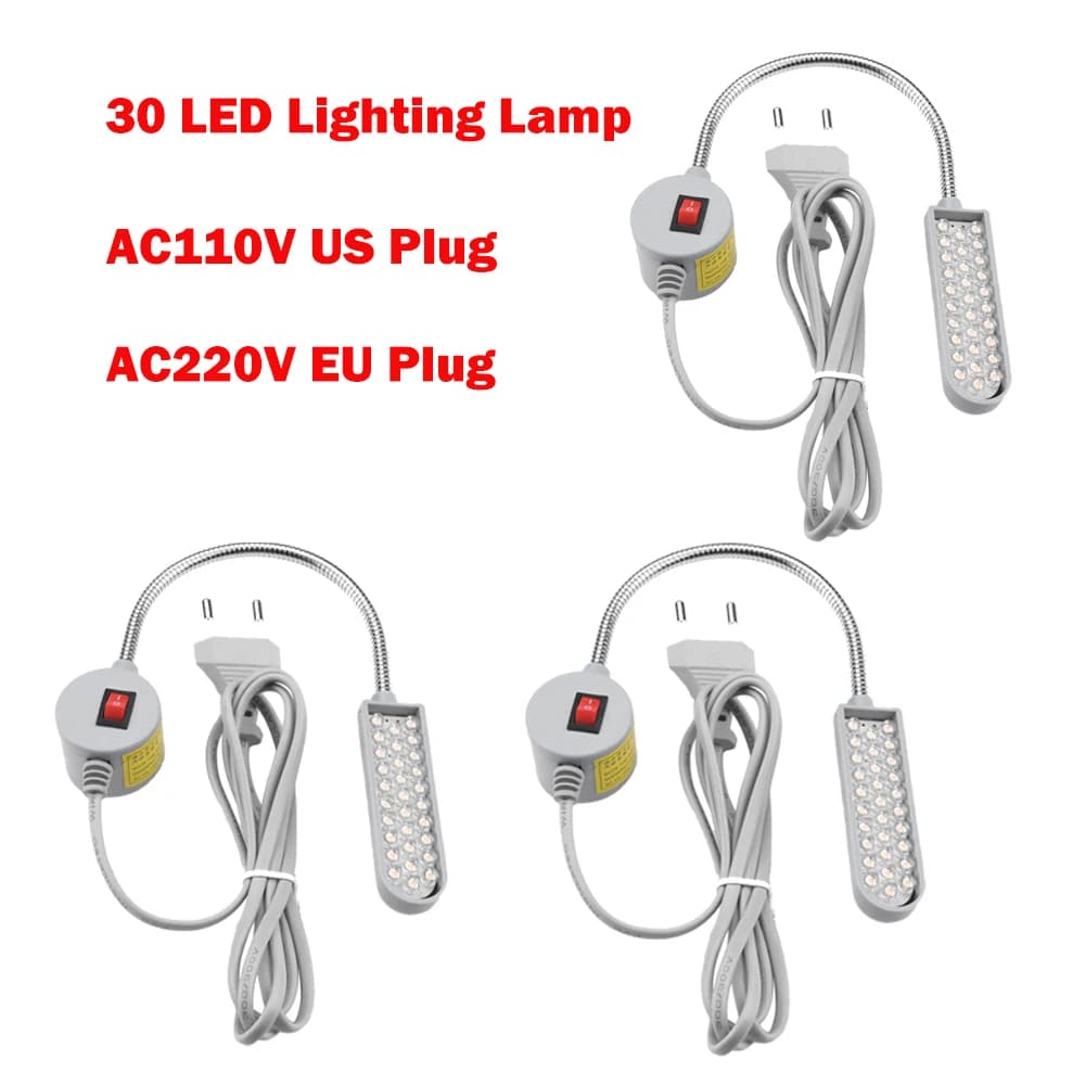 3pcs AC110V/220V LED Industrial Sewing Machine Lighting (With 30 LED Lamp) 360° Flexible Gooseneck Industrial Lights