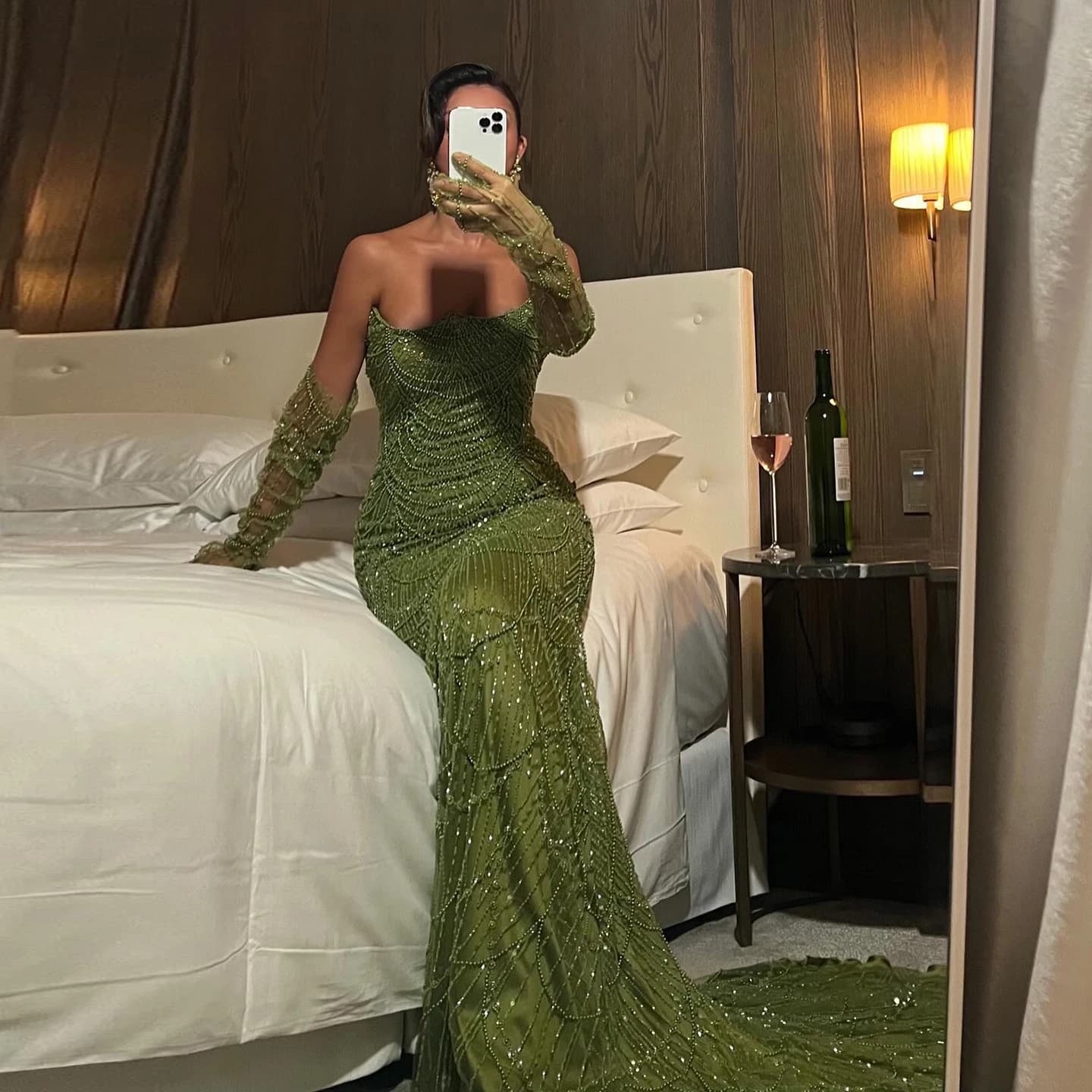Sharon Said Luxury Dubai Mermaid Green Evening Dresses with Gloves 2025 Saudi Arabia Women Wedding Party Gowns SS606 Customized