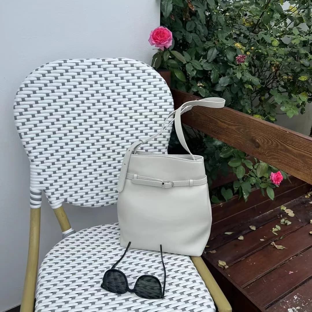 FIRMRANCH Minimalist Waistband Design Cowhide Bucket Women's Cowhide Leather Single Shoulder Diagonal Cross Bag Trendy Purse