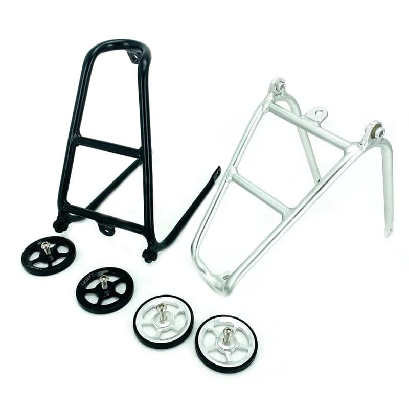 Folding Bike Luggage Carrier For Brompton Rear Rack Q-Type Aluminum Alloy Ultralight Racks With Easywheel Silver Black