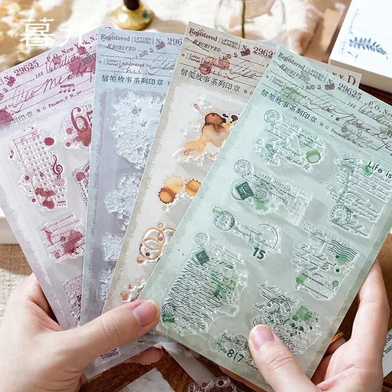 1Pack set vintage silicone stamps letterhead story printing Background Assorted Stamp handbook Supplies Scrapbook 208*104mm