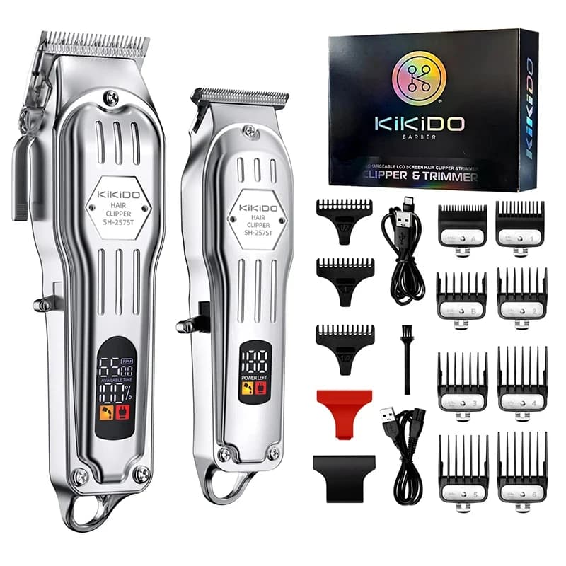 KIKIDO 2in1 Adjustable Cordless Hair Cutting Machine Full Metal Combo Kit Barber Hair Clipper Beard Shaver Kit for Men Gift2575T