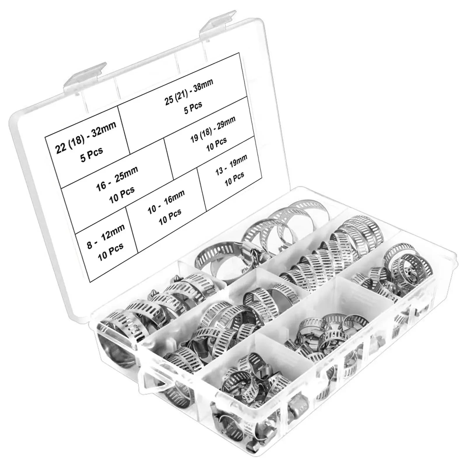 20pcs/60pcs Hose Clamp Assortment Kit Stainless Steel Hose Clamps Adjustable 1/4''-1-1/2'' (6-38mm) Swivel Metal Fuel Hose Clamp